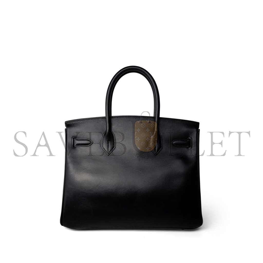 H**mes birkin 30 box leather black gold buckle h029281ck62 (30*23*15cm)